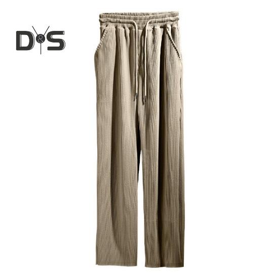 Men's Casual Wide-Leg Trousers Drawstring Waist Sweatpants with Side Pockets Straight Striped Loose Fit Trousers for Travel Outdoor Sports