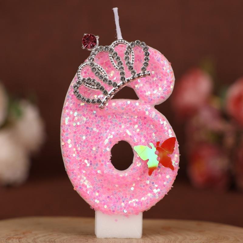 Number Birthday Candle Pink Crown Princess Cake First Year Decoration Candle Handmade Number Candle 0-9