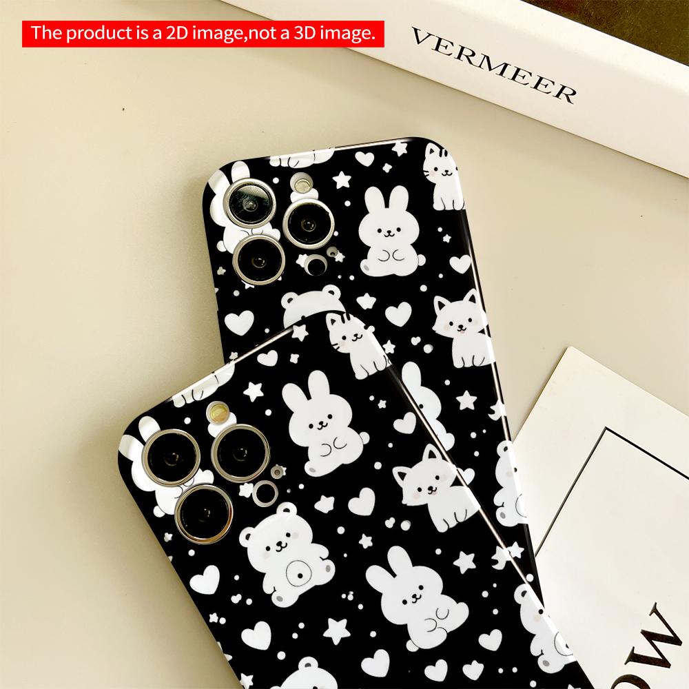 Black & White Cute Animals Pattern Phone Case All Inclusive Film Hard Phone Case, Compatible with iPhone 18 Pro Max 17 16 15 14 13 12 11