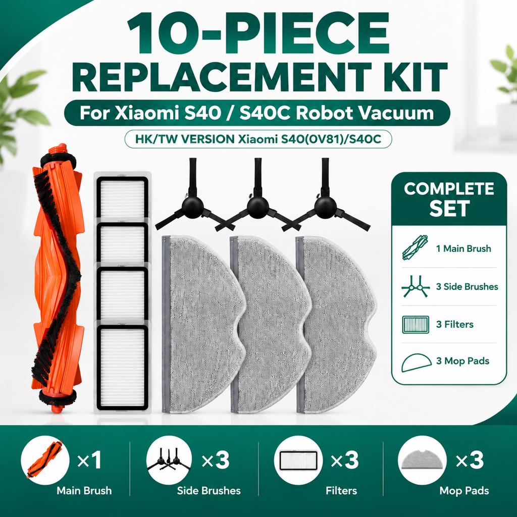 10-Piece Replacement Kit for Xiaomi S40/S40C Robot Vacuum (HK/TW Version)