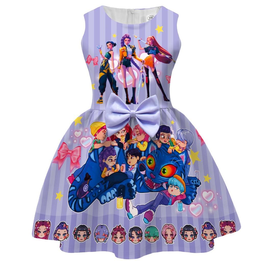 

Детское Девочки Аниме Мультфильм K-Pop Суперзвезда Певец Принт Без рукавов Бант Повседневное Вечеринка Платье Принцессы Хэллоуин Косплей Костюмы 130