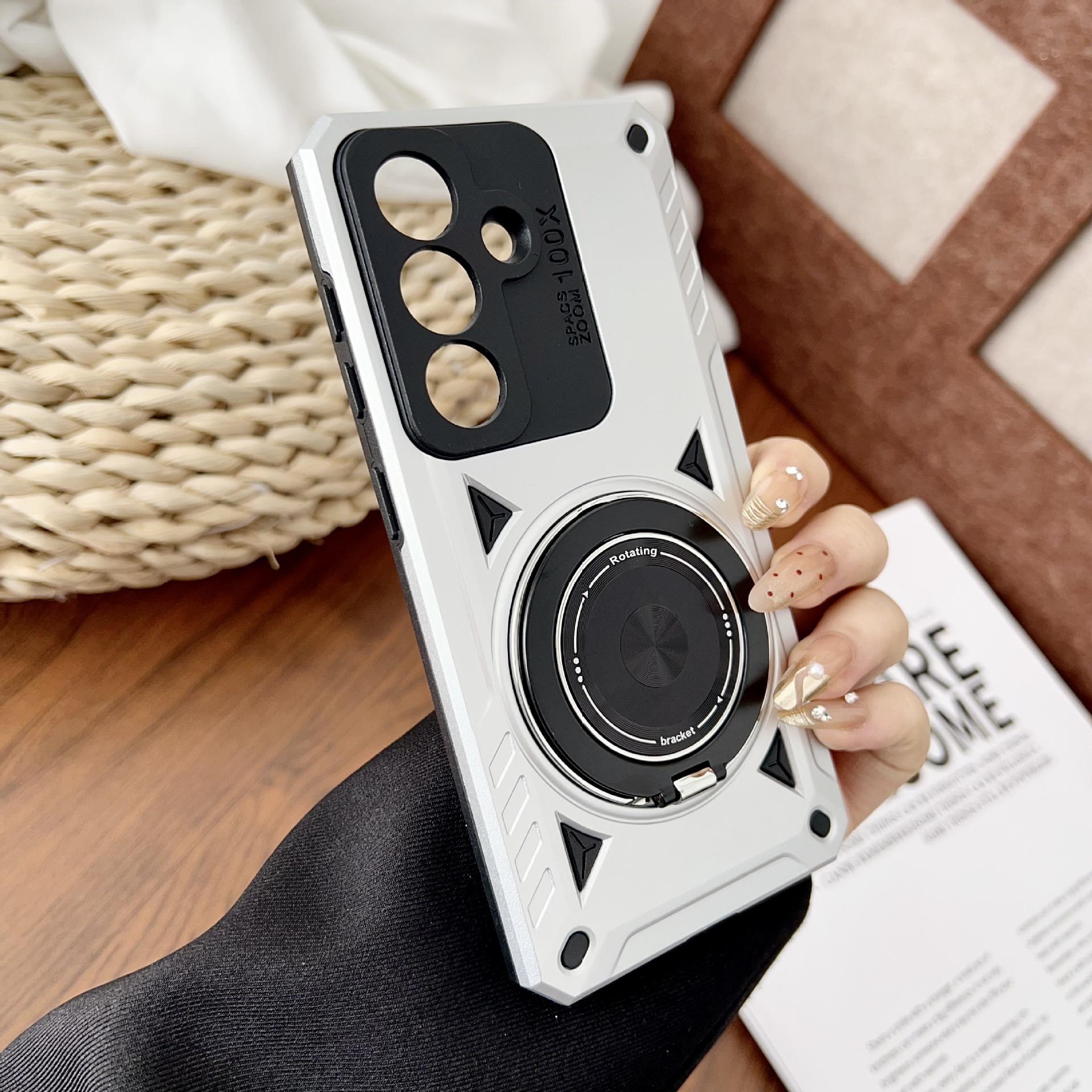 

Samsung S26 Ultra Phone Case with Mecha Skin, Rotating Ring Holder, Magnetic Absorption, and Drop Protection S26 Ultra срібний