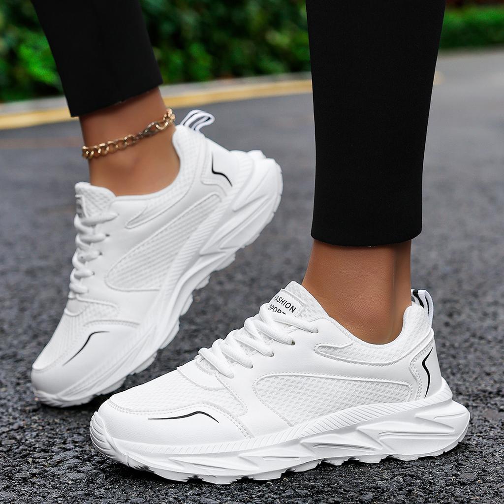2025 New Outdoor Casual Full Solid White Shoes for Women Breathable Comfortable Sports Woman Shoes Running Shoes White Sneakers