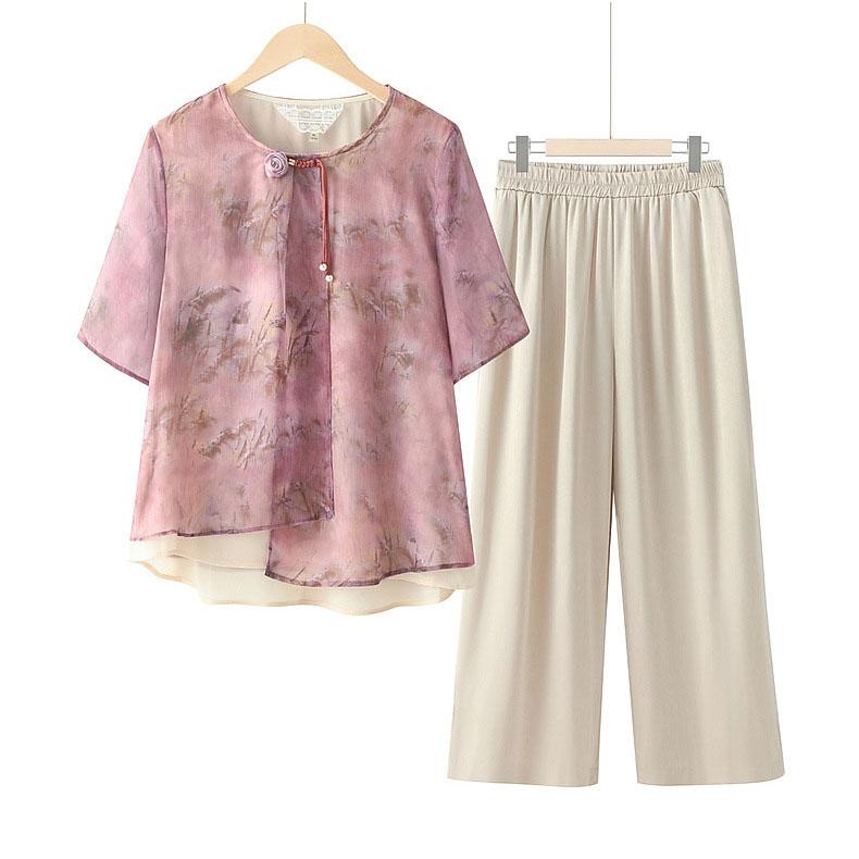 Summer Suit Women's Fashion Short Sleeve Chiffon T-shirt