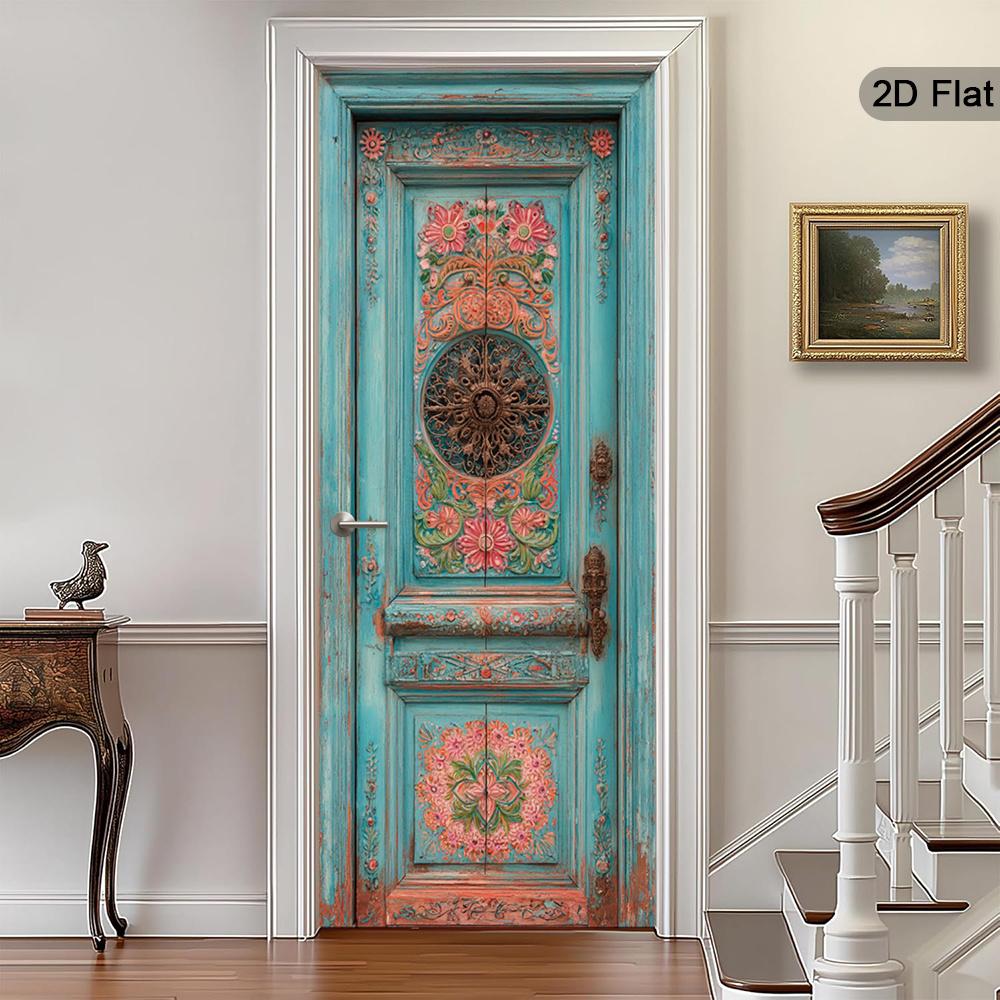 37Style Floral Door Stickers Removable Vinilos Para Puertas Adhesive Wallpaper Art Murals for Doors Bibliotheque Modern Home Decor
