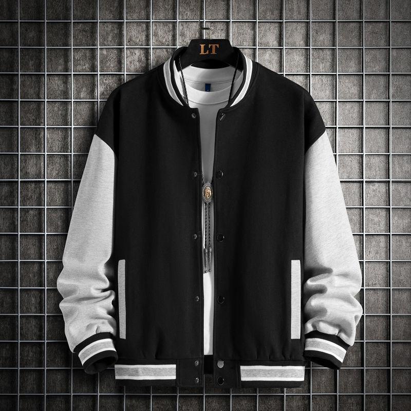 Men Black Gray White Solid Color Jacket Loose Oversize Clothes Baseball Uniform Street Coat Warm Fleece Soft Jackets