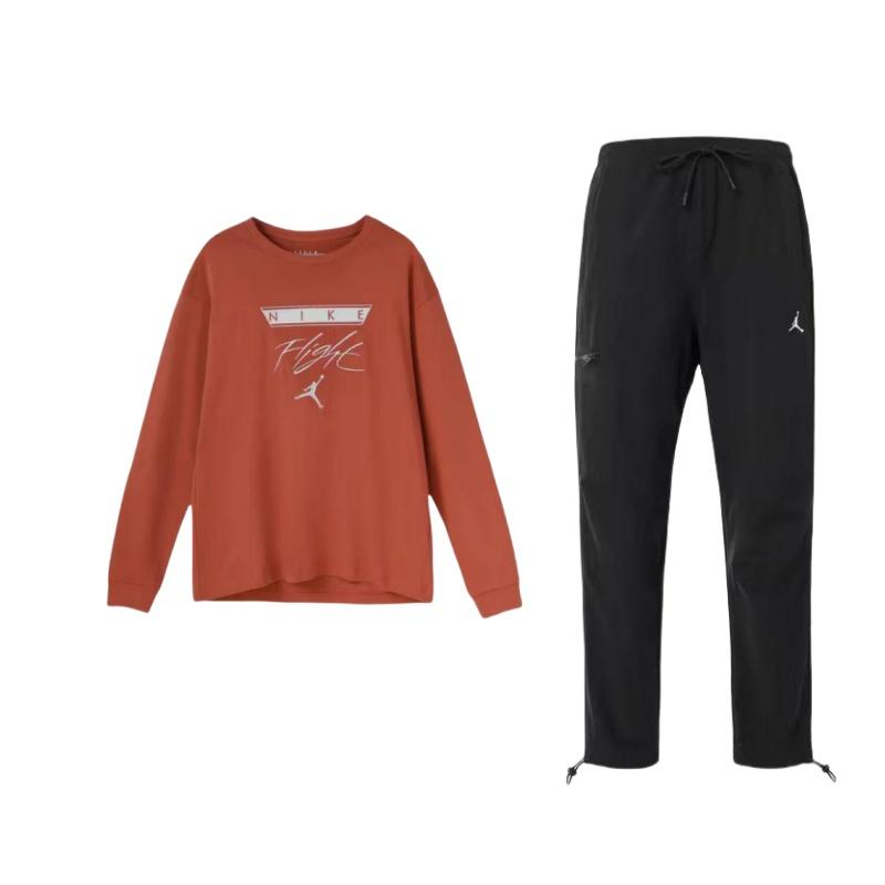 

Jordan Round Neck Printed Letter Long Sleeve Top Outdoor Artistic Long Pants Casual Sports Suit Men suit DQ7510-010+CZ1216-255 L