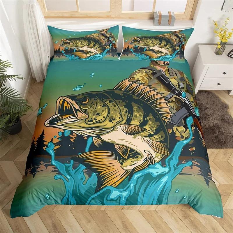 3D Print Marlin Swordfish Duvet Cover Kawaii Marine Life Bedding Set Ocean Theme Big Pike Fish Single Twin King Quilt Cover Set