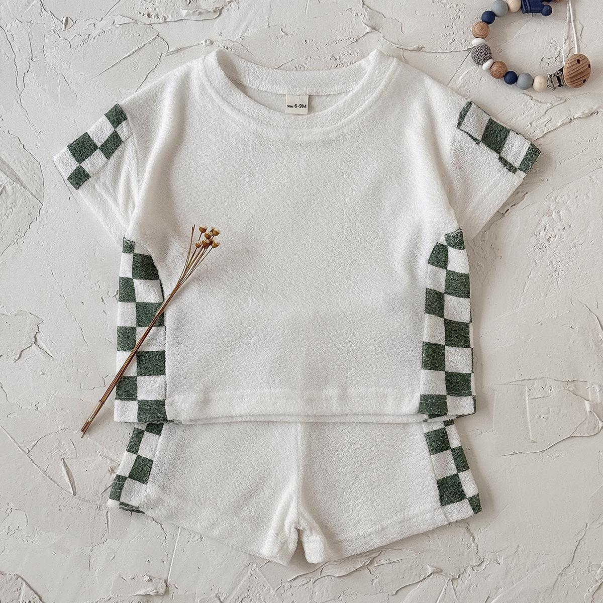 Korean Style Green Plaid Summer Set for Baby Boys - 2026 100cm/2-3Y