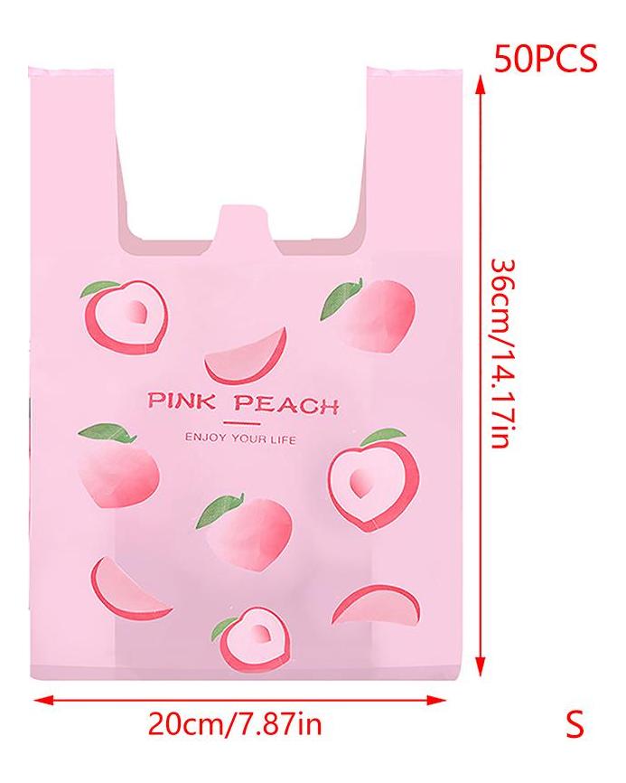 50 Pcs Cute Fruit Plastic Bag Carry Out Bags With Handle Food Packaging Retail Supermarket Grocery Shopping Home Storage