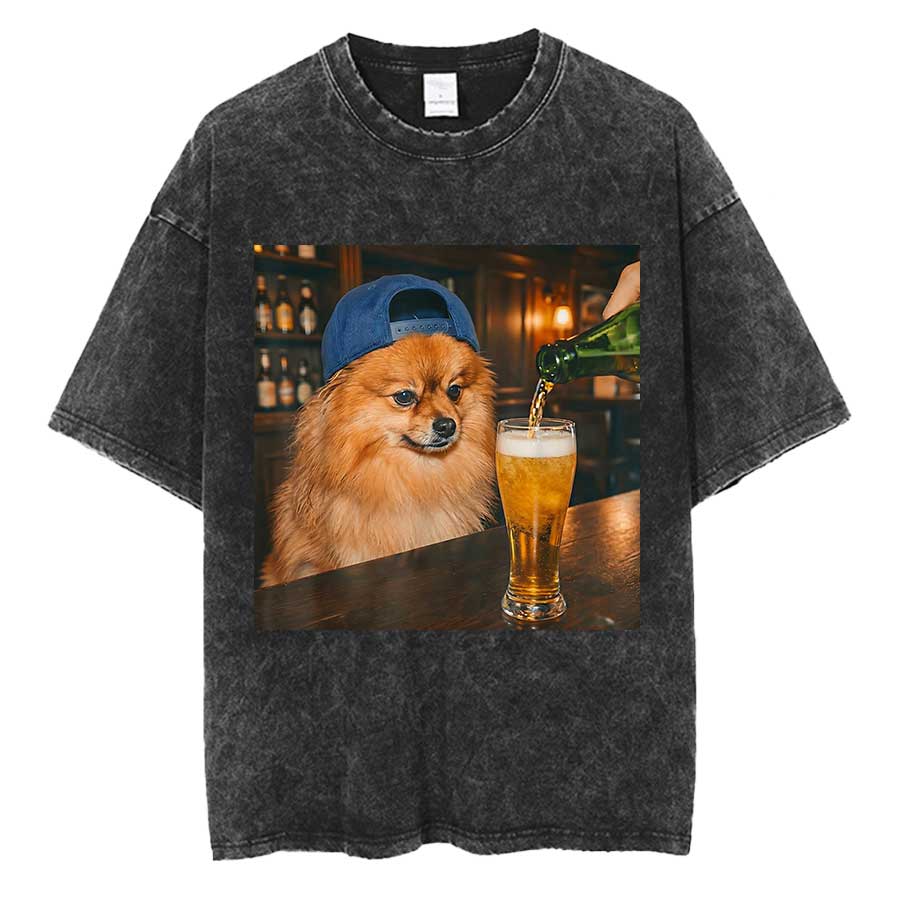 Border Collie Che Beve Birra Cane Divertente Meme T-shirt Oversize 100% Cotone Vintage Lavato T-shirt per uomo hiphop streetwear P935