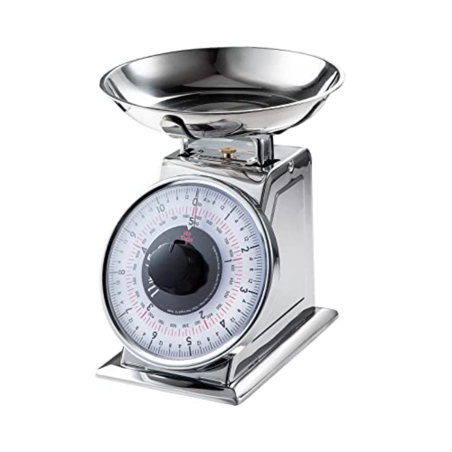

11lb Analog Mechanical Kitchen Weighing Food Scale with Bowl Tare Function Retro Style Stainless Steel United States
