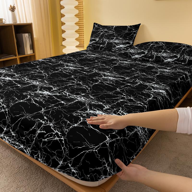Simple 1 Modern Printed Matte Fitted Sheet, Bedroom Printed Bed Cover, Bedding Excluding Pillowcases