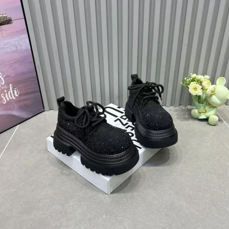 

Модная роскошная женская обувь со стразами, леопардовые ботинки в стиле мотоциклетном на шнуровке, на толстой подошве, легкие, кроссовки для улицы 38 чёрный