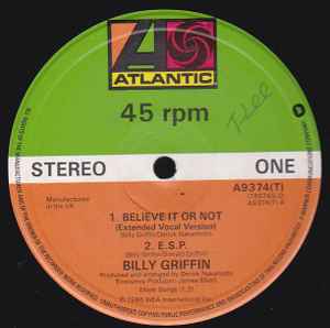 

12inch Record BILLY GRIFFIN Believe It Or Not E.S.P. A9374 Atlantic 1986 UK Dance Electronica Used