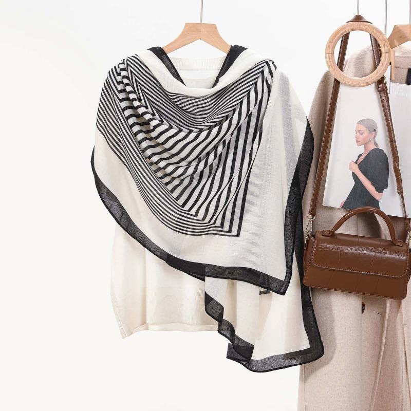 New cotton and linen feel simple color matching letter O scarf fashion travel sunscreen yarn