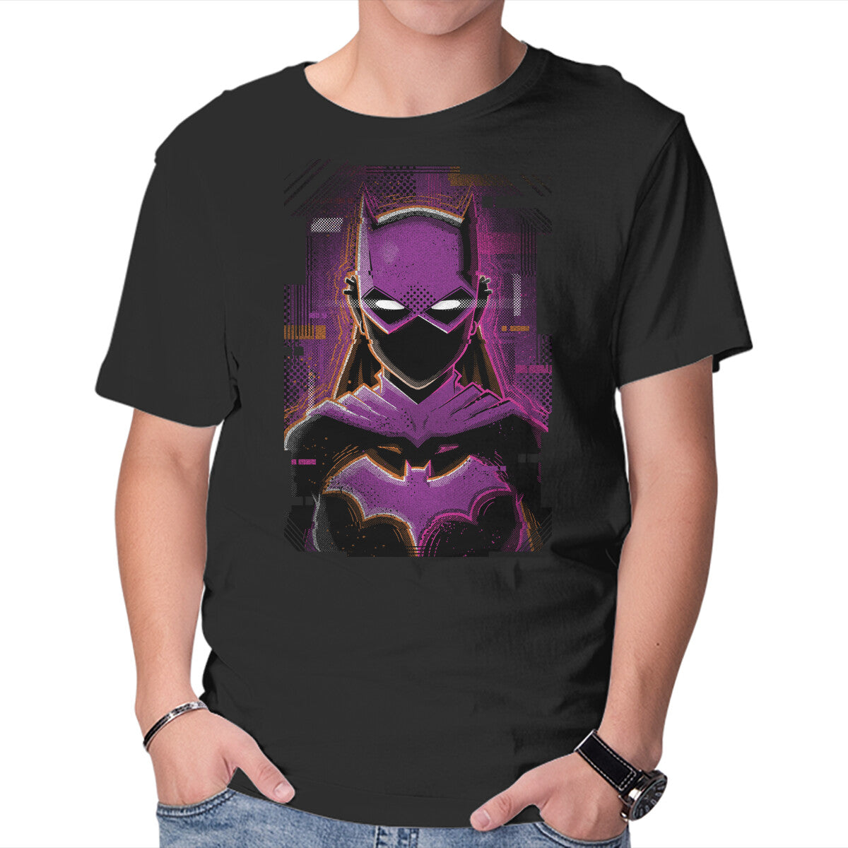 Unisex Crew Neck T-Shirt Batgirl Glitch Graphic Short Sleeve Casual Tee S