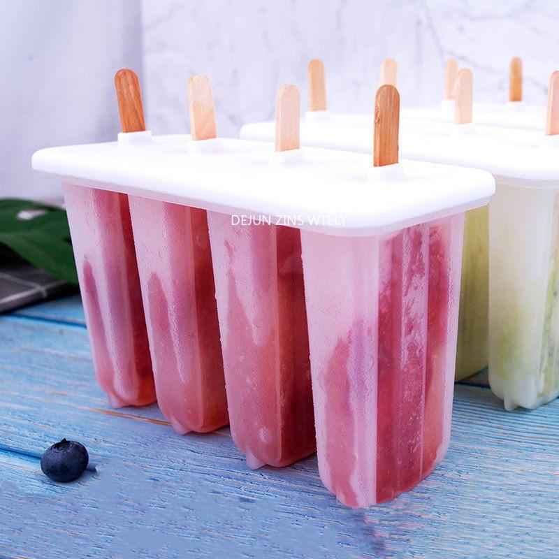 4-Link Ice Cream Popsicle Mold DIY Ice Cream Machine Homemade Ice Cubes Box Plastic Stick Ice-lolly Mold Tray Kitchen Gadgets