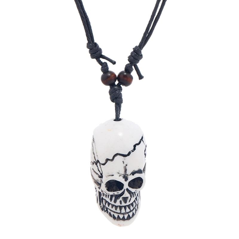 

Gothic Bone Skeleton Head Skull Pendant Necklace Adjustable Wax Cord for Men Women Halloween Gift Hip Hop Party Jewelry