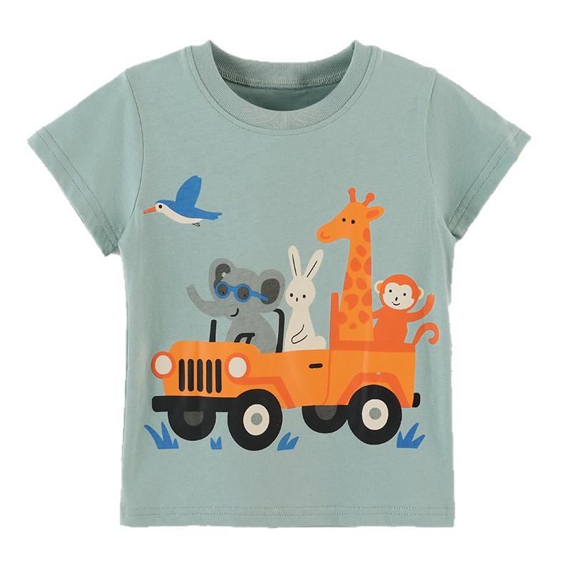 

Summer boys short-sleeved T-shirt with animal print, round-neck top, children s clothing, children s T-shirt, short sleeves 90cm(2-3Y) светло-синий