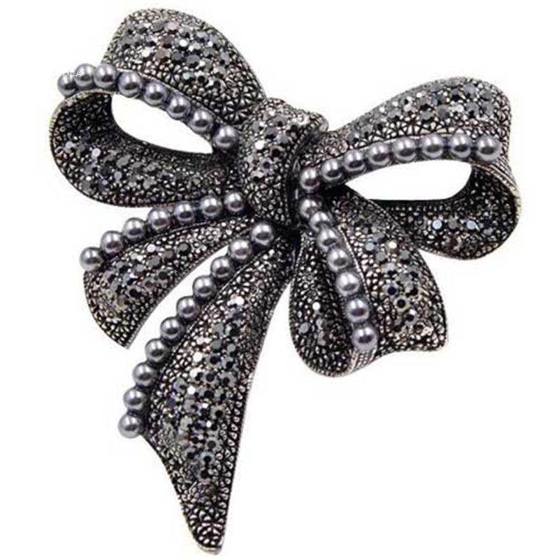 

Высококачественная нежная темпераментная брошь со стразами и жемчугом, черная, с бантом, винтажная мода, женская одежда, аксессуары