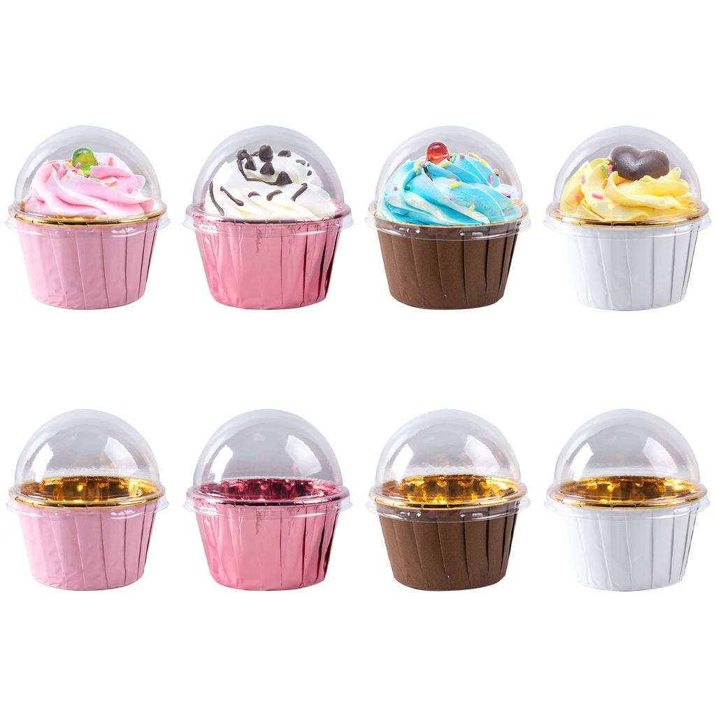 25/50pcs Foil Cupcake Liners Heat Resistant Aluminum Cake Cups Round Baking Cups with Lids Kitchen Wedding birthday Party Supply