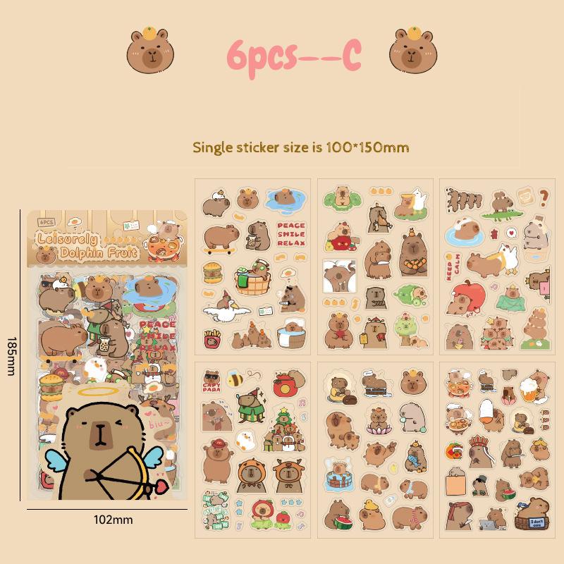 6 Sheets Cute Capybara Stickers - Transparent Waterproof for School Supplies, Planner & Journal