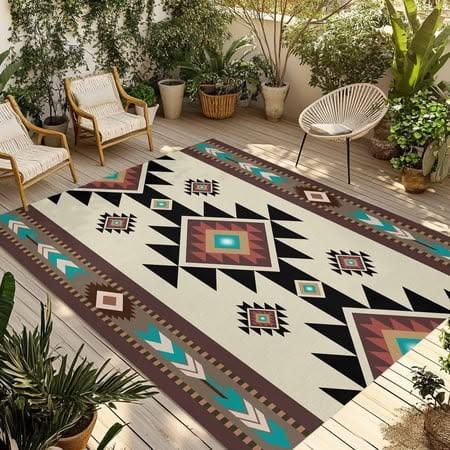 Living Room Rug Southwestern Aztec Cross Printed Large Rectangular Carpet Non Slip For Coffee Table Sofa Floor Decor