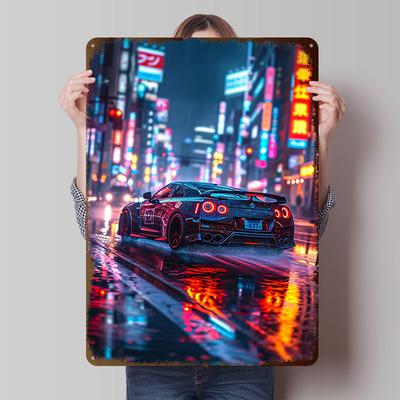 Sports Car In The Rain Printed Poster Customized Wall Art Retro Vintage Metal Tin Signs for Room Decoration Home Decorations