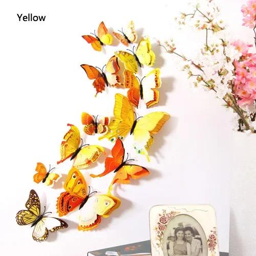 12Pcs 3D Double layer Butterfly Wall Sticker on the wall for Home Decor DIY Butterflies Fridge Magnet stickers Room Decoration