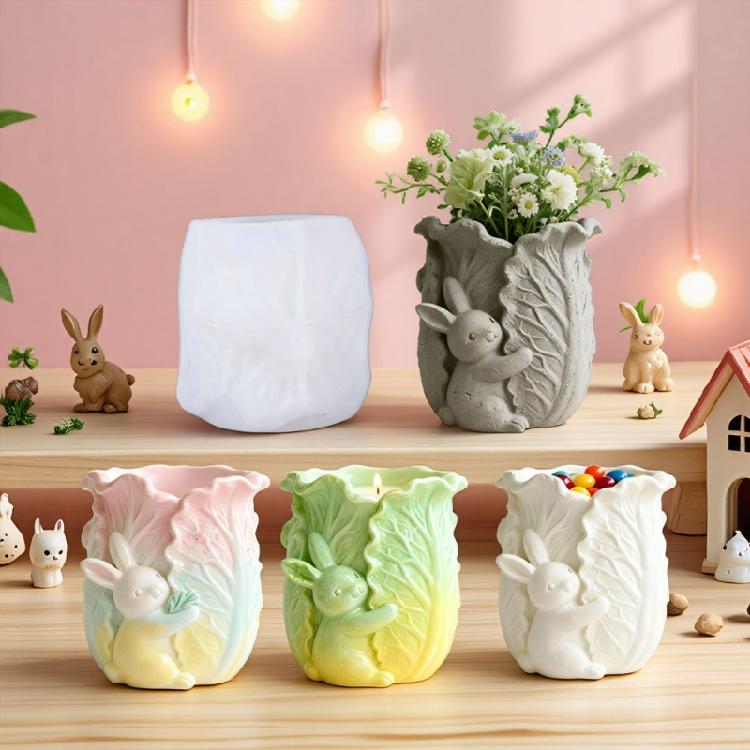 Multipurpose Silicone Mould Rabbits Cabbage Planter Accessory With Cement Jewelry Making Supplies