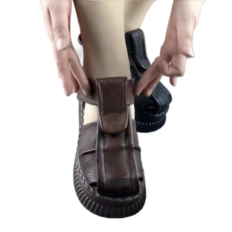 2025 Ladies Shoes Buckle Strap Women's Sandals Cover Heel Casual Sandals Women New Best Seller Solid Closed Toe Sandals