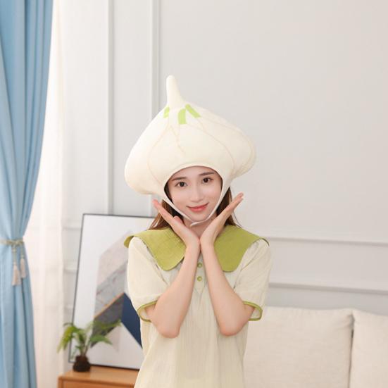 Cartoon Headgear Cute Soft Garlic Head Hat Holiday Performance Headwear Unisex Cloth Headdress Photography Cosplay Props Halloween Gift