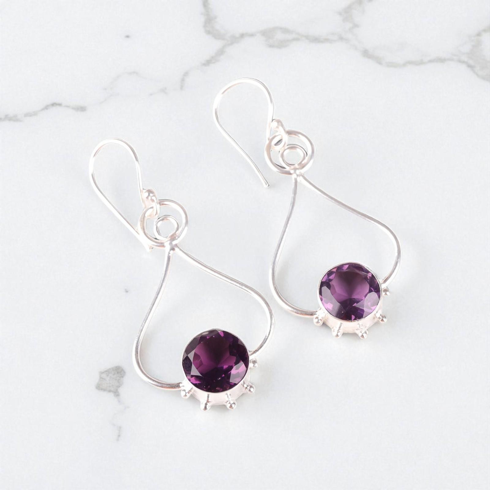 

Amethyst Gemstone 925 Sterling Silver Jewelry Handmade Women Hook Earrings2.06 EE-98-5