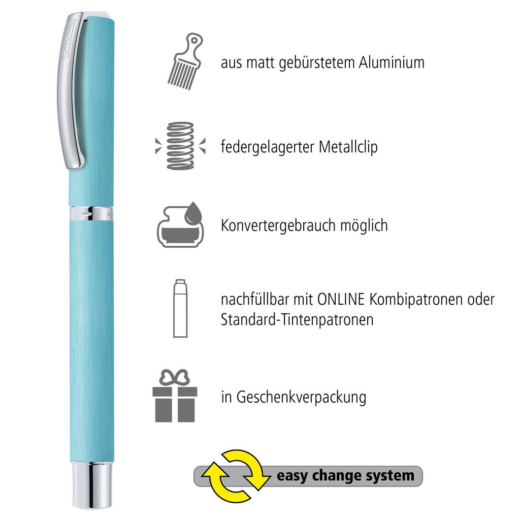 ONLINE Vision Turquoise Fountain Medium Nib Model Official Import Pen, (M), 36638,