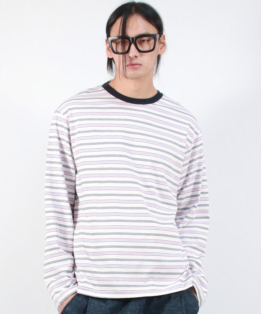 Deumakeu M Multi Stripe Long Sleeve Tee - White