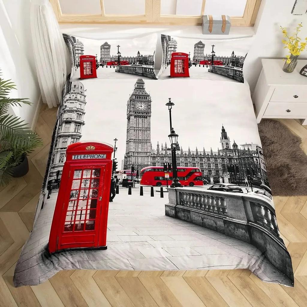London Telephone Booth The Big Ben Comfortable Duvet Quilt Cover Pillowcase Bedding Set Children Bedroom Decoration Home Textile