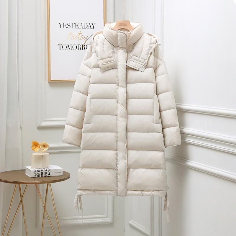 Womens Mid-Length Down Coat Winter Warm Loose Fit White Duck Outerwear Cold Weather