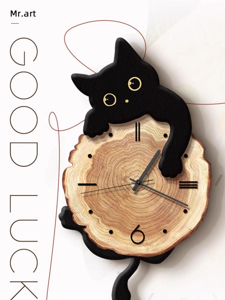 Cartoon Cat Wall Clock Creative Cat Tail Swing Wall Clock Quartz Mute Wall Clock Home Decoration Living Room Bedroom Decoration