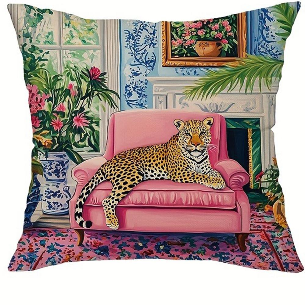 Leopard Flower Flamingo Pattern Printing Pillowcase Home Room Decoration Pillow Cover Living Room Sofa Cushion Cover