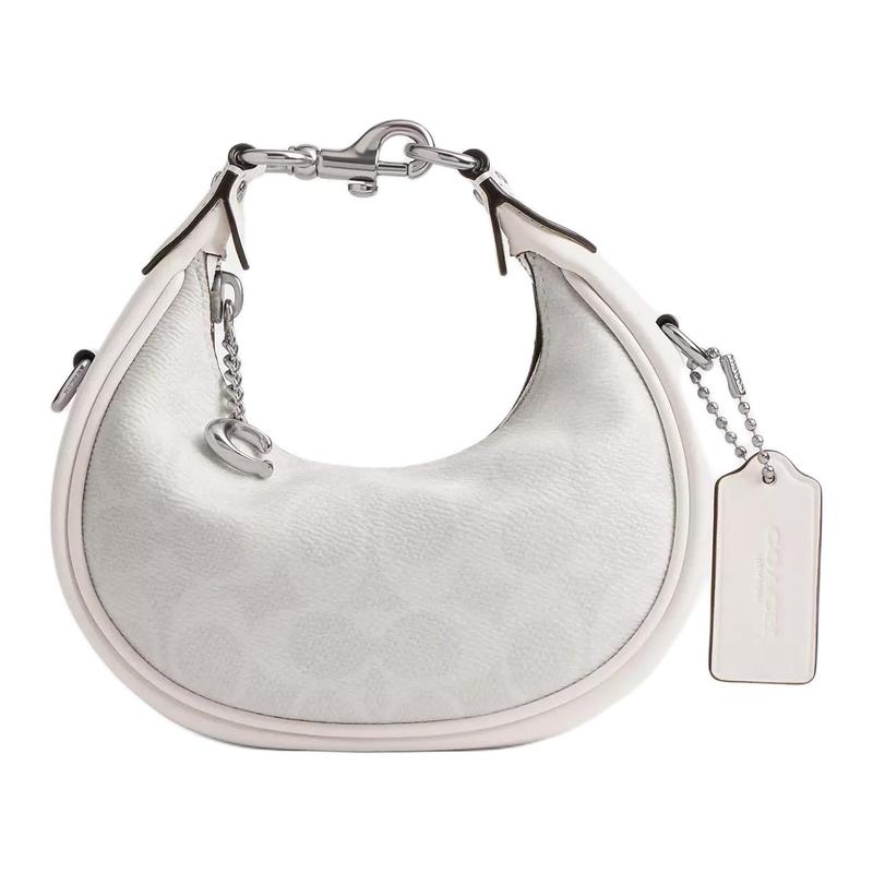 

COACH JONIE 15 Printed Logo Calfskin Shoulder Handbag Mini Women s Chalk White білий