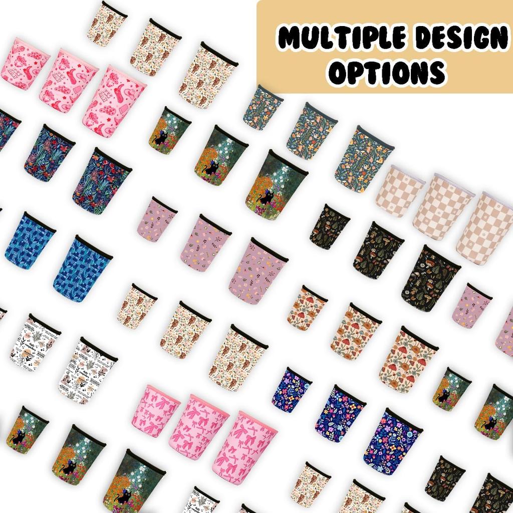 Reble Ulated Neoprene Iced Coffee Cup Sleeve, Durable Drink Sleeve for Cold Beverages, Beverage Holder for Iced Coffee, Floral Checkers