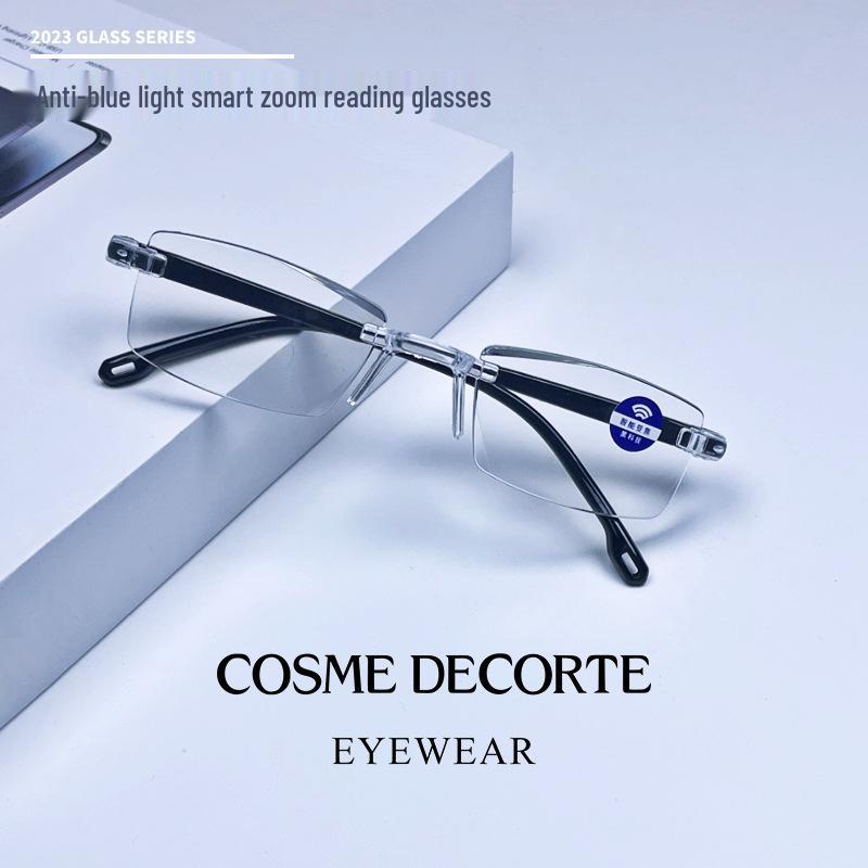 Smart Black Ultralight Anti-Blue Light Rimless Reading Glasses for Middle-Aged/Elderly