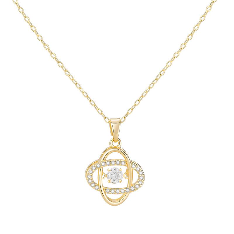 18k Gold Zircon Infinity Loop Clover Necklace with Diamonds золотой