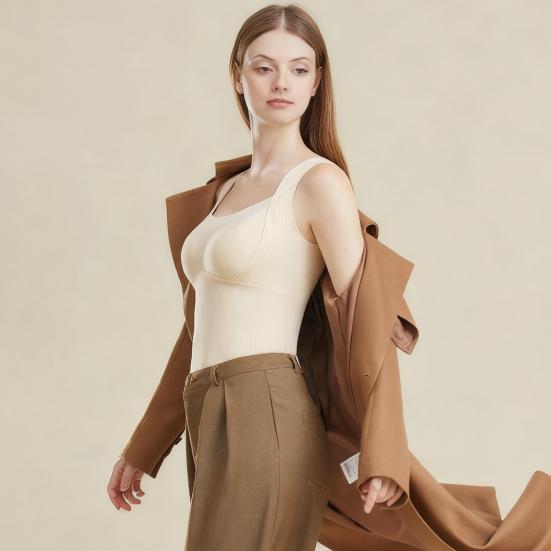 Women Sleeveless Thermal Tank Top with Built-in Bra Fleece Lined Warm Base Layer Tunic Camisole Undershirt for Cold Weather