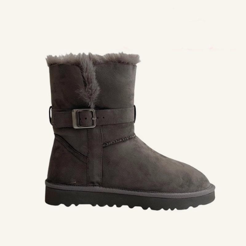Thick-soled Gray Snow Boots Women's 2025 Autumn and Winter New Fur Integrated Versatile Velvet Thickened Warm Cotton Shoes