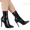 Fashion Pointed Toe Glossy Solid Patent Leather 10CM 12cm Women's Mid-Calf Boots Side Zipper Short Boot Thin Heels Women Shoes