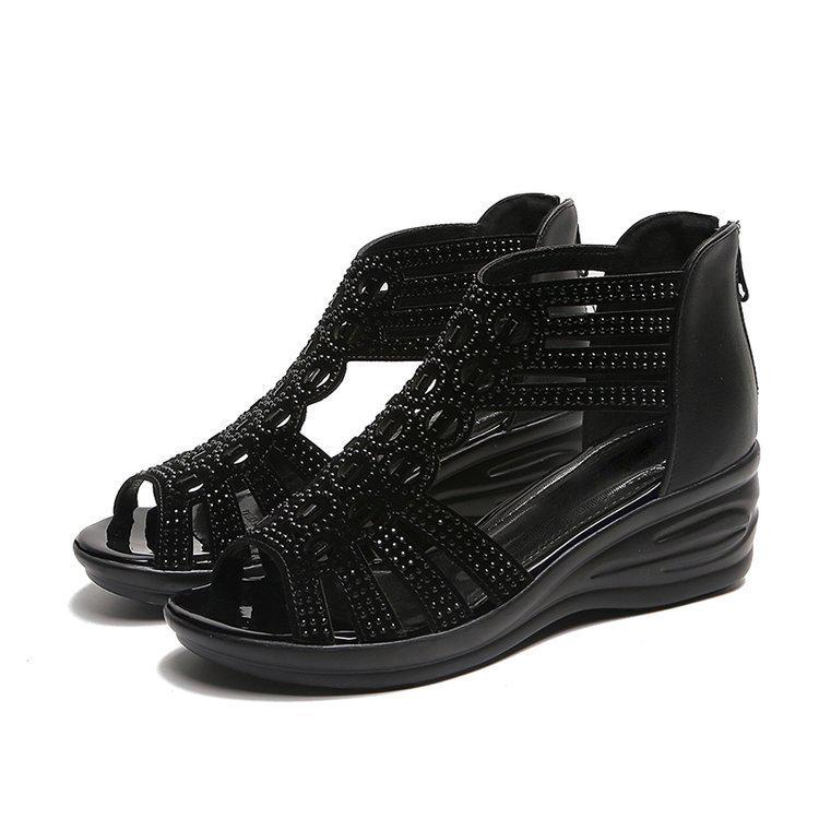 

Женские босоножки на танкетке 2021 года: Повседневные, универсальные туфли с застежкой-молнией сзади для мам. 38