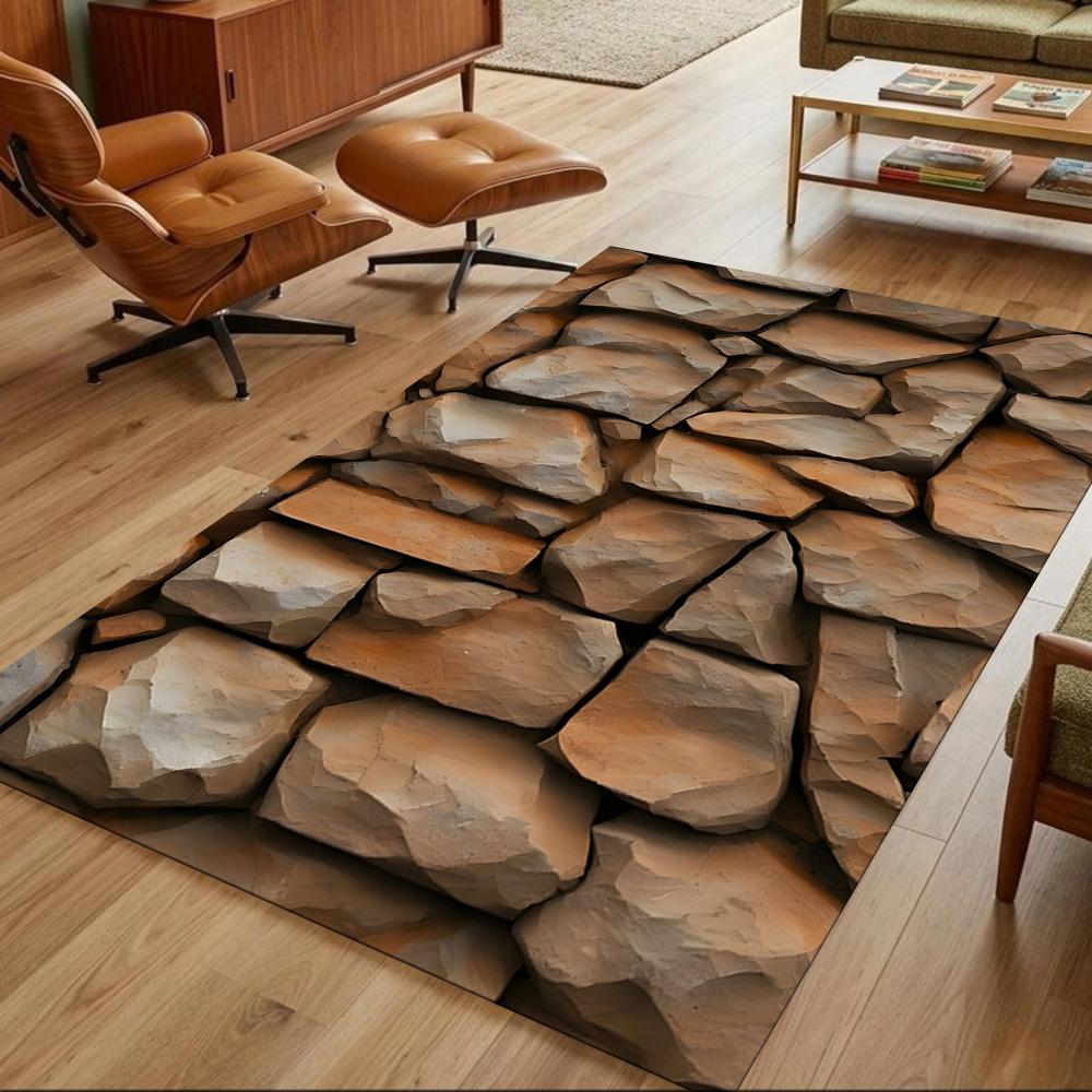 Stone Wall Texture Pattern Non-Slip Home Carpet Design for Living Room Bedroom Office Decor Gift with Vibrant Pattern and Comfortable