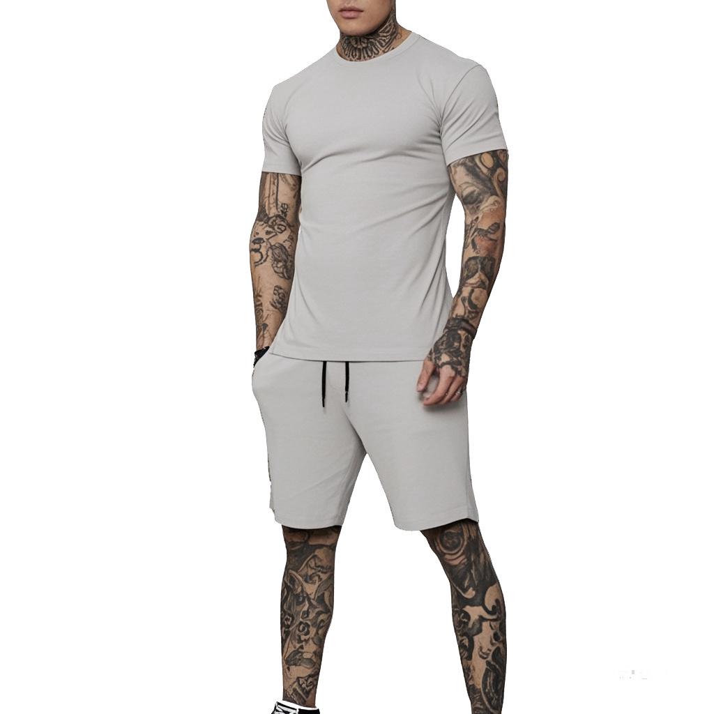Men's Summer Quick-Dry T-shirt & Shorts Set - Solid Color Activewear for Running and Fitness